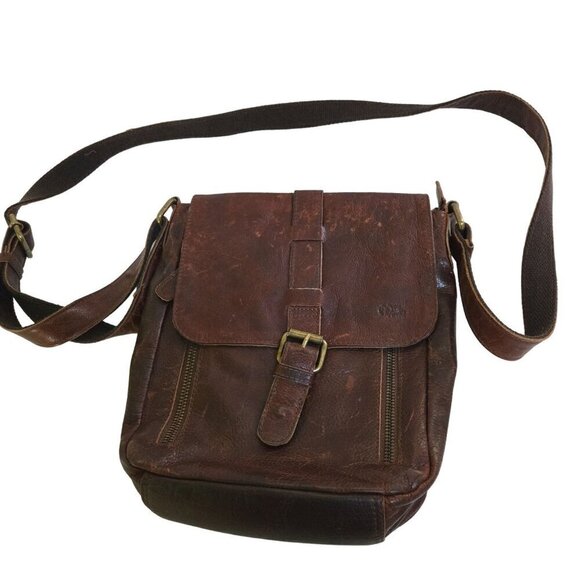 Mou Meraki Brown Genuine Leather Messenger Crossbody Bag 10"x10"x3" - Picture 1 of 9